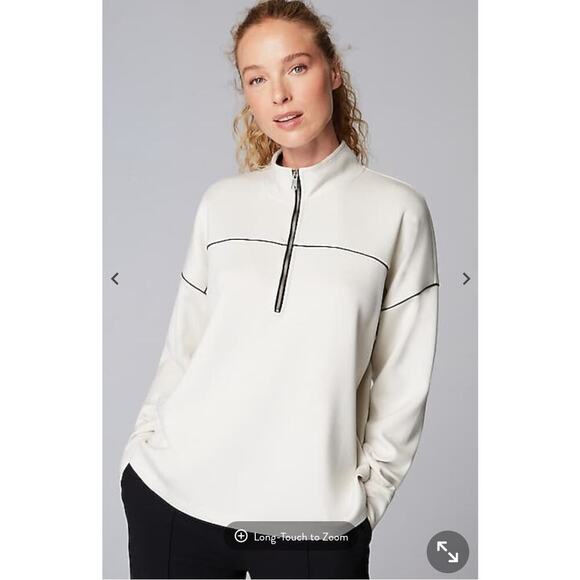 J Jill Double knit piped Quarter zip Size xl tall Athletic Athleisure Nautical - Picture 1 of 10
